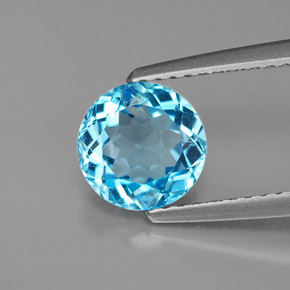 Topacio azul natural de 1,69 ct, corte redondo, VS
