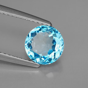 Topacio azul natural de 1,69 ct, corte redondo, VS