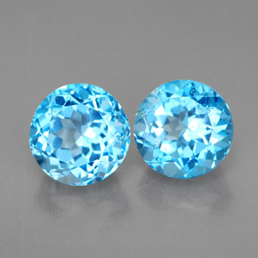 Gemas de topacio azul natural de  ct, corte redondo, VVS-VS