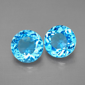 Gemas de topacio azul natural de  ct, corte redondo, VVS-VS