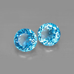 Gemas de topacio azul natural de  ct, corte redondo, VVS-VS