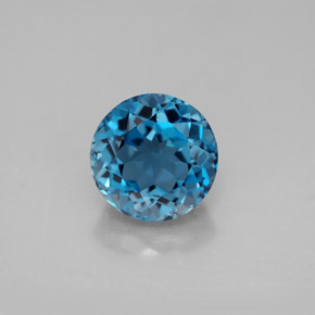 Topacio azul natural de 3,94 ct, corte redondo, VVS-VS