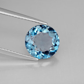 Topacio azul natural de 2,92 ct, corte redondo, VVS-VS