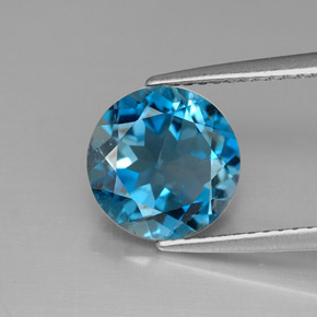 Topacio azul natural de 2,95 ct, corte redondo, VVS