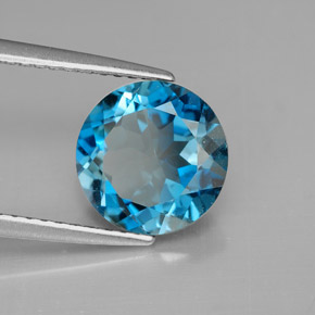 Topacio azul natural de 2,95 ct, corte redondo, VVS