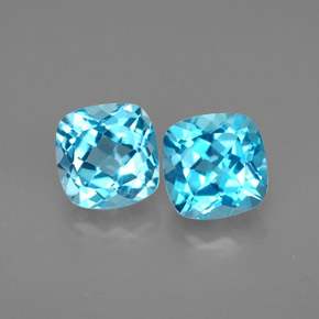 Gemas de topacio azul natural de  ct, corte cojín, VVS-VS