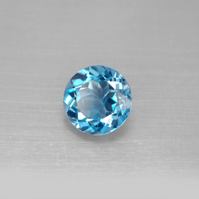 Topacio azul natural de 2,35 ct, corte redondo, VS