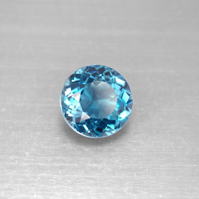 Topacio azul natural de 2,46 ct, corte redondo, VVS-VS