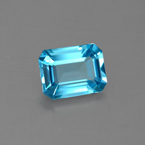 Topacio azul natural de 1,70 ct, corte esmeralda, VVS-VS