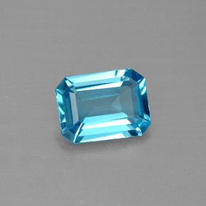 Topacio azul natural de 1,55 ct, corte esmeralda, VVS-VS