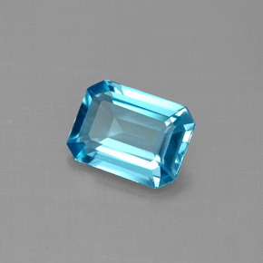 Topacio azul natural de 1,55 ct, corte esmeralda, VVS-VS