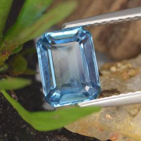 Topacio azul natural de 1,94 ct, corte esmeralda, VS-SI