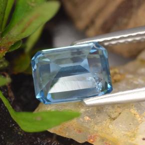Topacio azul natural de 1,94 ct, corte esmeralda, VS-SI
