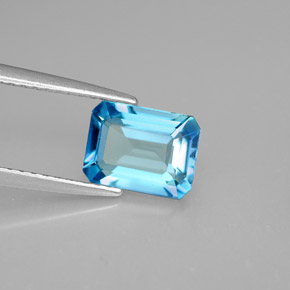 Topacio azul natural de 1,80 ct, corte esmeralda, VVS