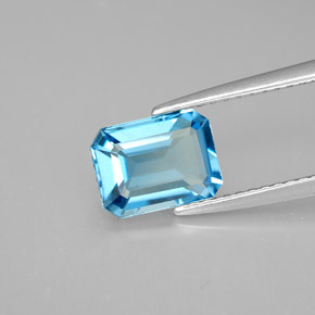 Topacio azul natural de 1,92 ct, corte esmeralda, VVS-VS