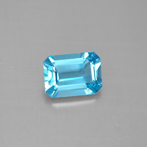 Topacio azul natural de 1,73 ct, corte esmeralda, VVS
