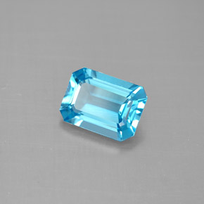 Topacio azul natural de 1,73 ct, corte esmeralda, VVS
