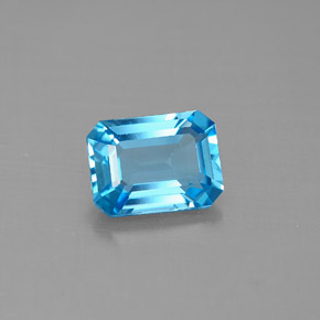 Topacio azul natural de 1,85 ct, corte esmeralda, VVS