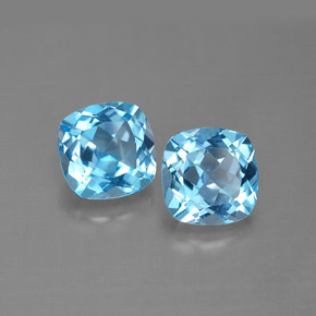 Gemas de topacio azul natural de  ct, corte cojín, VVS-VS