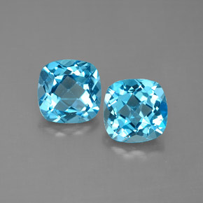 Gemas de topacio azul natural de  ct, corte cojín, VVS-VS