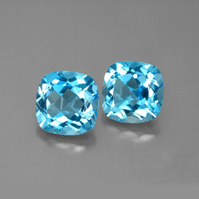 Gemas de topacio azul natural de  ct, corte cojín, VVS-VS