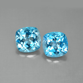 Gemas de topacio azul natural de  ct, corte cojín, VVS-VS