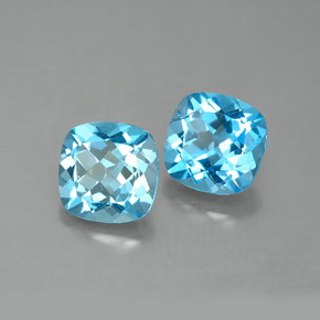 Gemas de topacio azul natural de  ct, corte cojín, VVS-VS
