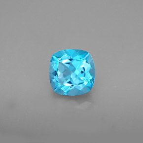 Topacio azul natural de 1,78 ct, corte cojín, VVS-VS