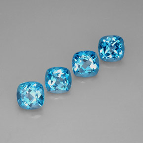 Gemas de topacio azul natural de  ct, corte cojín, VVS-VS