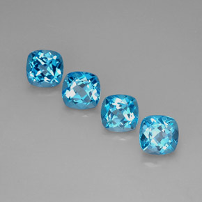 Gemas de topacio azul natural de  ct, corte cojín, VVS-VS
