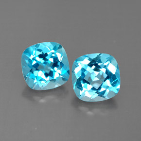 Gemas de topacio azul natural de  ct, corte cojín, VVS-VS