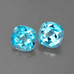 Gemas de topacio azul natural de  ct, corte cojín, VVS-VS