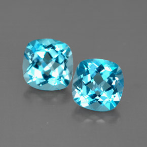 Gemas de topacio azul natural de  ct, corte cojín, VVS-VS