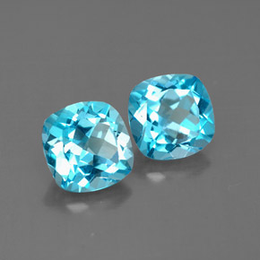 Gemas de topacio azul natural de  ct, corte cojín, VVS-VS