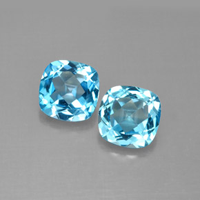 Gemas de topacio azul natural de  ct, corte cojín, VVS-VS