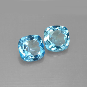 Gemas de topacio azul natural de  ct, corte cojín, VVS-VS