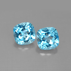 Gemas de topacio azul natural de  ct, corte cojín, VVS-VS