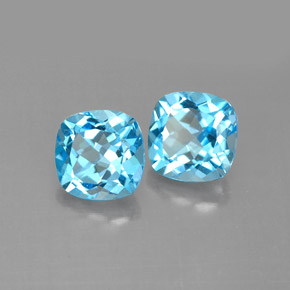 Gemas de topacio azul natural de  ct, corte cojín, VVS-VS