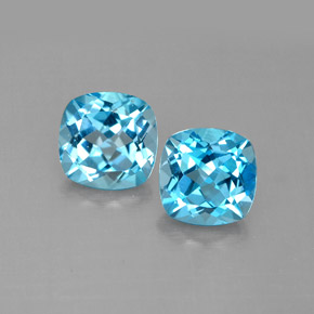 Gemas de topacio azul natural de  ct, corte cojín, VVS-VS
