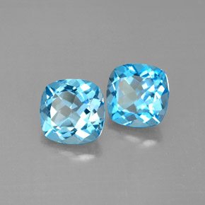 Gemas de topacio azul natural de  ct, corte cojín, VVS-VS