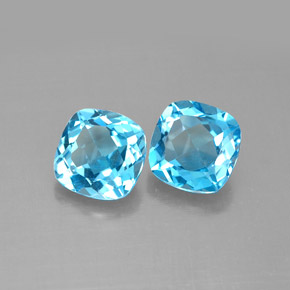 Gemas de topacio azul natural de  ct, corte cojín, VVS-VS