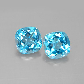 Gemas de topacio azul natural de  ct, corte cojín, VVS-VS