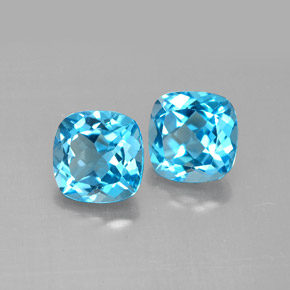 Gemas de topacio azul natural de  ct, corte cojín, VVS-VS
