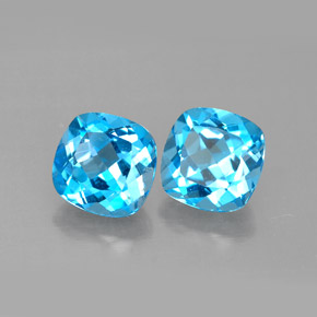 Gemas de topacio azul natural de  ct, corte cojín, VVS-VS