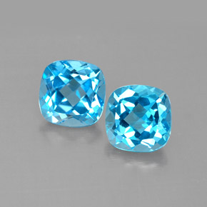 Gemas de topacio azul suizo natural de  ct, corte cojín, VVS-VS