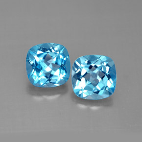 Gemas de topacio azul natural de  ct, corte cojín, VVS-VS