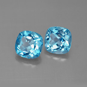 Gemas de topacio azul natural de  ct, corte cojín, VVS-VS