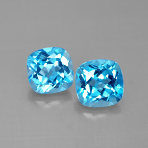 Gemas de topacio azul natural de  ct, corte cojín, VVS-VS