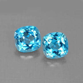 Gemas de topacio azul natural de  ct, corte cojín, VVS-VS