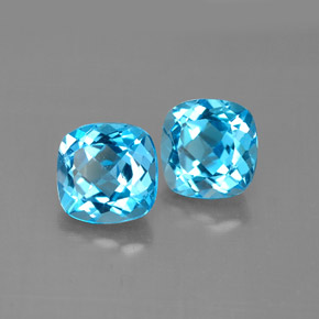 Gemas de topacio azul natural de  ct, corte cojín, VVS-VS
